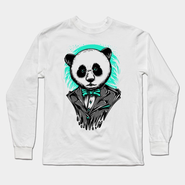 Smart Panda Suit Grey Blue Long Sleeve T-Shirt by BradleyHeal